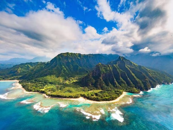 Island of Kauai from the air, painting an image of the best things to do in Kauai