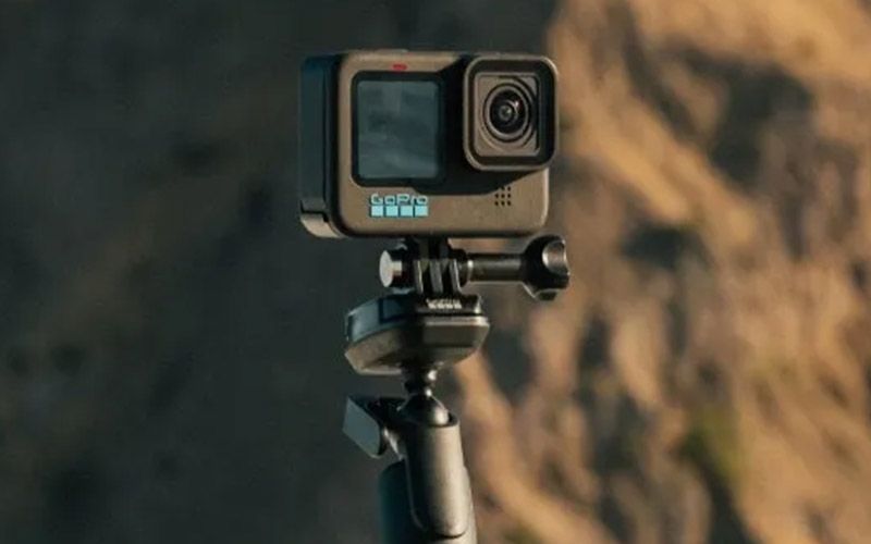 GoPro action camera mounted on a tripod