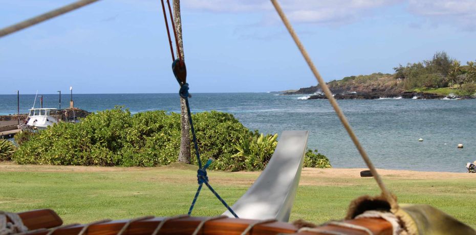 Harbor in Poipu with scuba diving boat parked